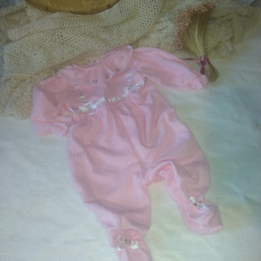 Vintage Pink Baby Footie One Piece